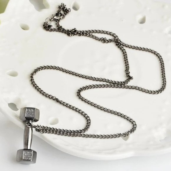 Barbell Bodybuilding Dumbbell Gym Pendant Necklace Philippians‎ 4:13 Black - Picture 1 of 5